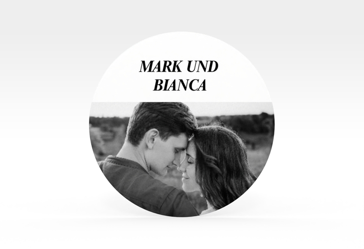 Aufkleber Hochzeit Wedding Time Aufkleber, selbstklebend, rund weiss im Stil einer Zeitung