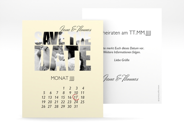 Save the Date-Kalenderblatt Letters Kalenderblatt-Karte beige