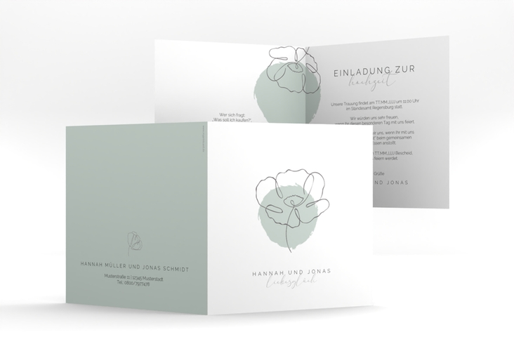 Hochzeitseinladung Flowerline quadr. Klappkarte