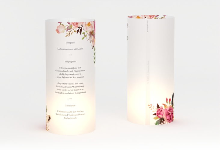 Windlicht Menü Hochzeit Flowers Windlicht weiss mit bunten Aquarell-Blumen