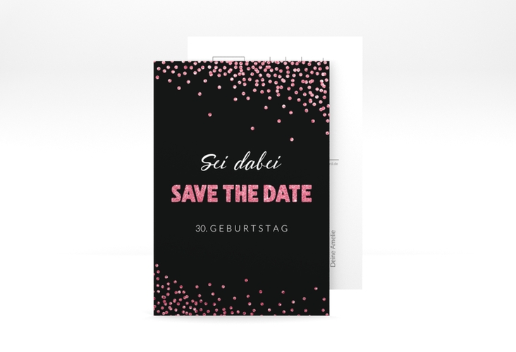 Save the Date-Postkarte Geburtstag Glitzer A6 Postkarte pink hochglanz