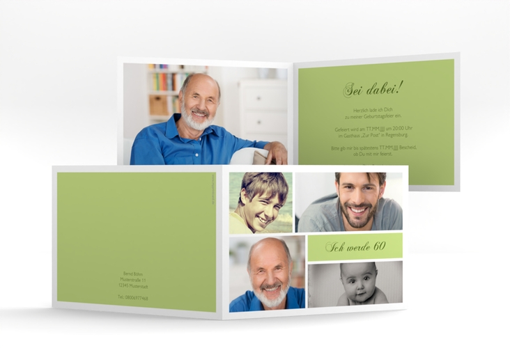 Einladung 60. Geburtstag Bilderserie A6 Klappkarte quer mit mehreren Fotos