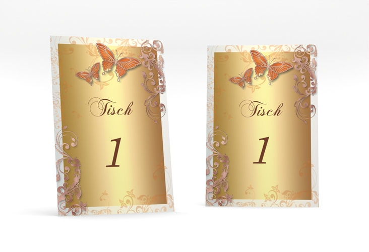 Tischnummer Hochzeit Toulouse Tischaufsteller orange rosegold