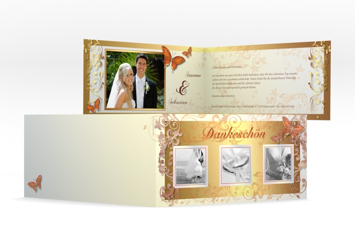 Dankeskarte Hochzeit Toulouse lange Klappkarte quer orange rosegold