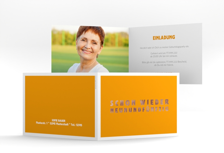 Einladung 60. Geburtstag Gag A6 Klappkarte quer orange rosegold