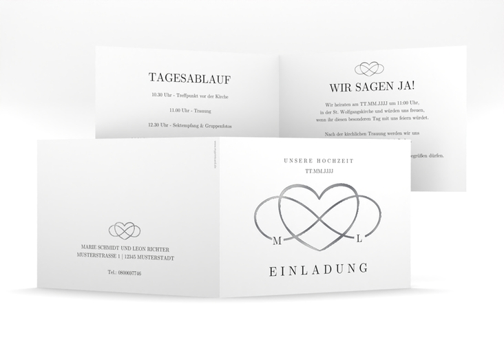 Hochzeitseinladung Infinity mittlere Klappkarte quer schwarz silber