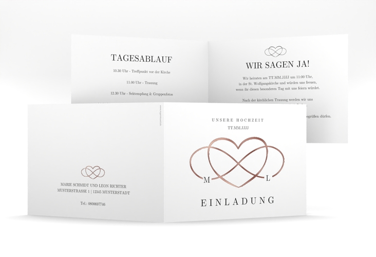 Hochzeitseinladung Infinity mittlere Klappkarte quer schwarz rosegold