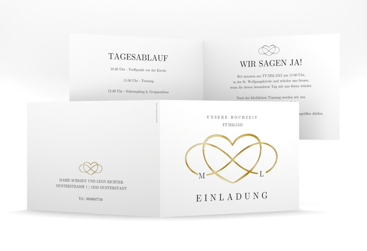 Hochzeitseinladung Infinity mittlere Klappkarte quer schwarz gold