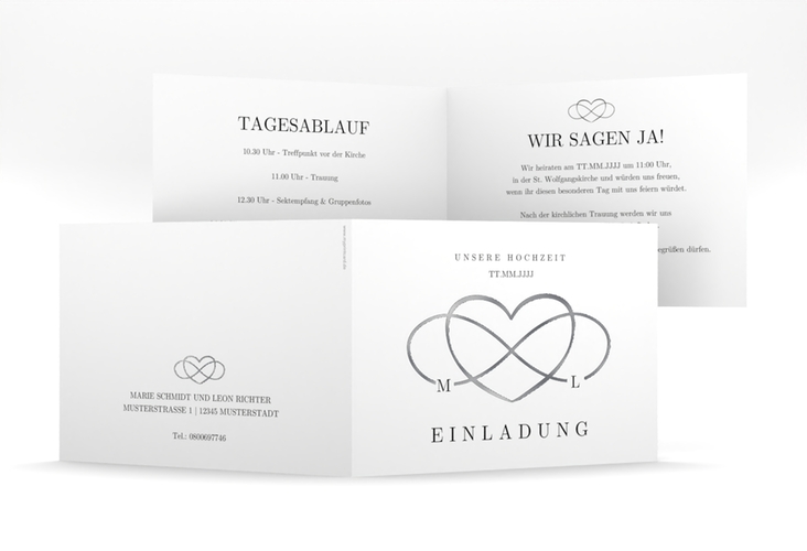 Hochzeitseinladung Infinity mittlere Klappkarte quer schwarz silber