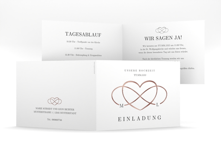 Hochzeitseinladung Infinity mittlere Klappkarte quer schwarz rosegold