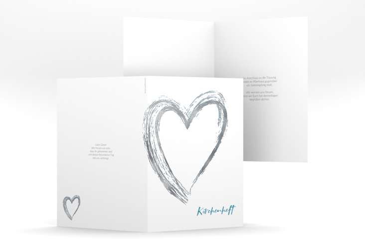 Kirchenheft Hochzeit Liebe A5 Klappkarte hoch tuerkis silber