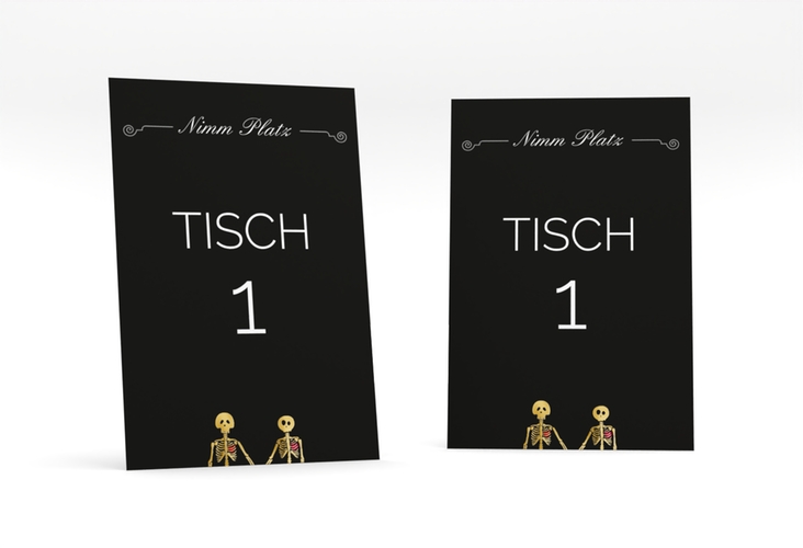Tischnummer Hochzeit Bones Tischaufsteller schwarz gold