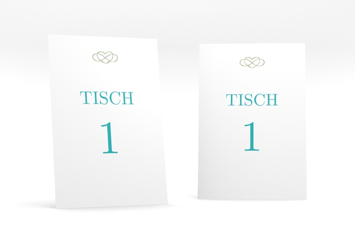 Tischnummer Hochzeit Infinity Tischaufsteller tuerkis gold