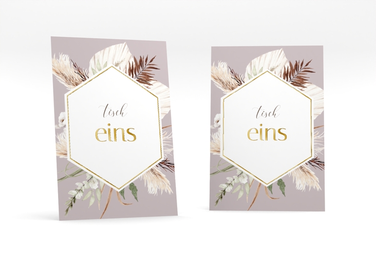 Tischnummer Hochzeit Bohemian Tischaufsteller flieder gold