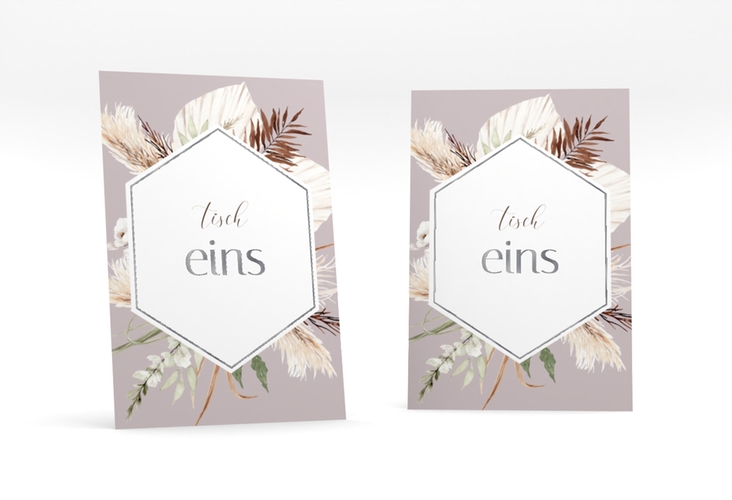 Tischnummer Hochzeit Bohemian Tischaufsteller flieder silber