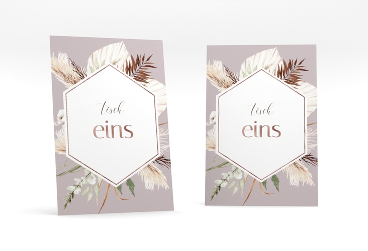 Tischnummer Hochzeit Bohemian Tischaufsteller flieder rosegold