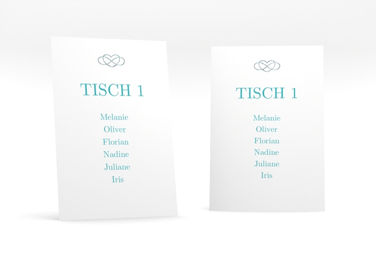 Tischaufsteller Hochzeit Infinity Tischaufsteller tuerkis silber