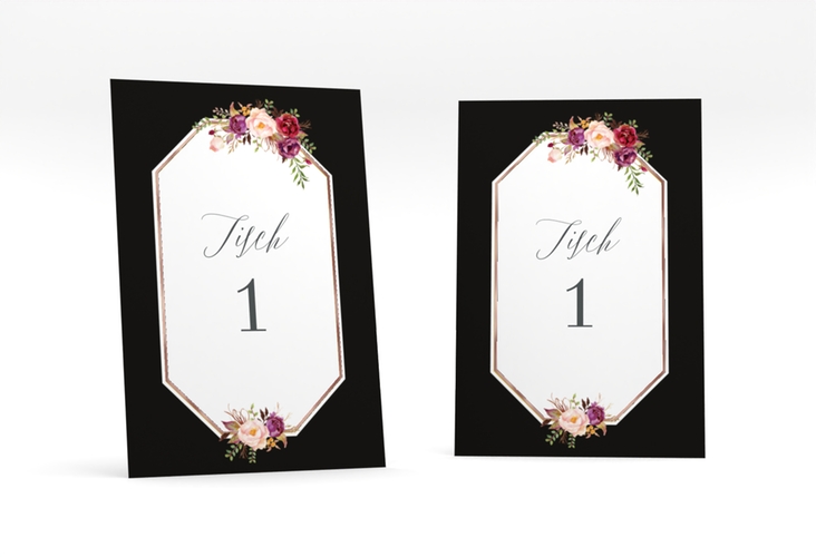 Tischnummer Hochzeit Prachtvoll Tischaufsteller schwarz rosegold