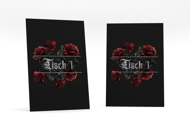 Tischnummer Hochzeit Gothic Rose Tischaufsteller schwarz silber