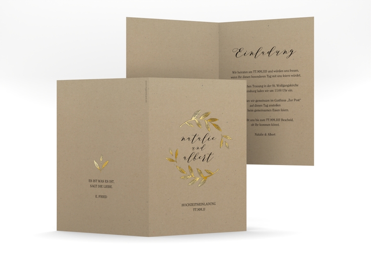 Einladungskarte Hochzeit Naturelove A6 Klappkarte hoch schwarz gold