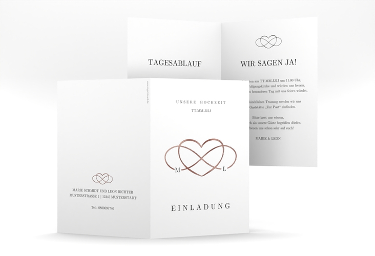 Einladungskarte Hochzeit Infinity A6 Klappkarte hoch schwarz rosegold