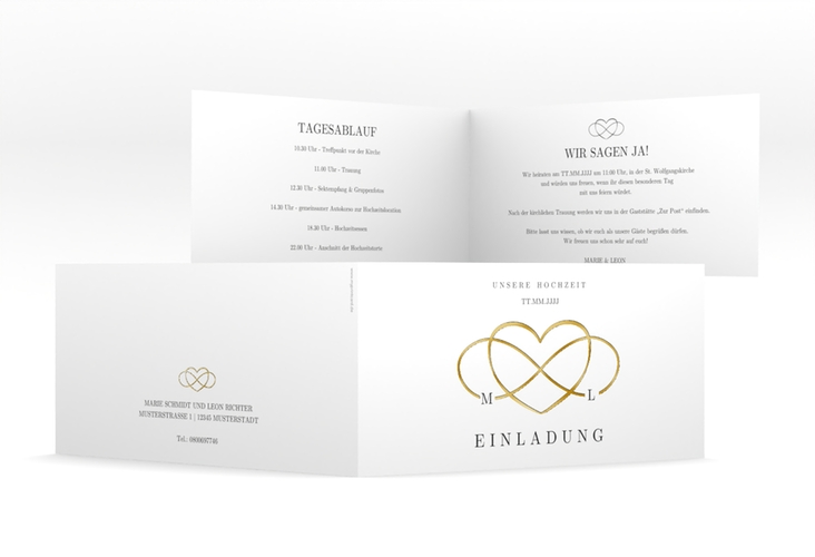 Hochzeitseinladung Infinity lange Klappkarte quer schwarz gold