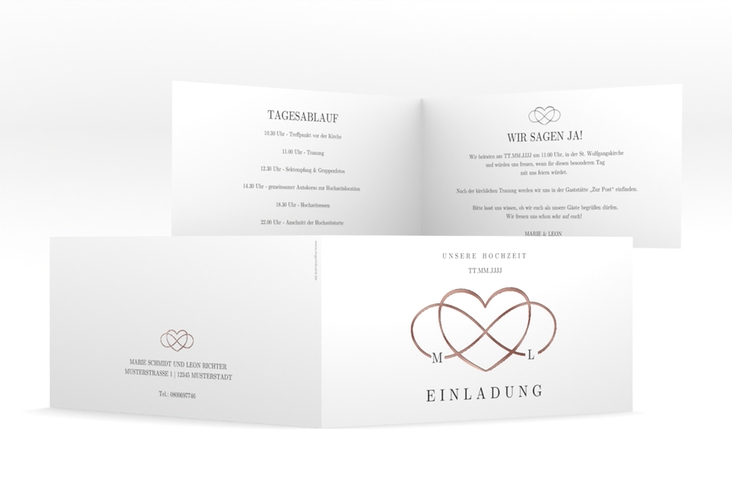 Hochzeitseinladung Infinity lange Klappkarte quer schwarz rosegold
