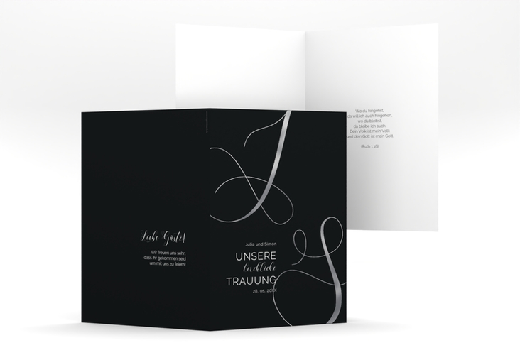 Kirchenheft Hochzeit Eheschließung A5 Klappkarte hoch schwarz silber
