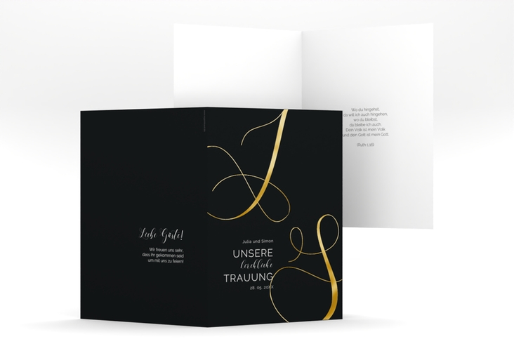 Kirchenheft Hochzeit Eheschließung A5 Klappkarte hoch schwarz gold