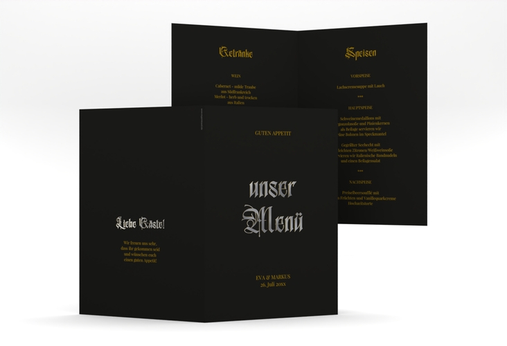 Menükarte Hochzeit Wednesday A5 Klappkarte hoch schwarz silber