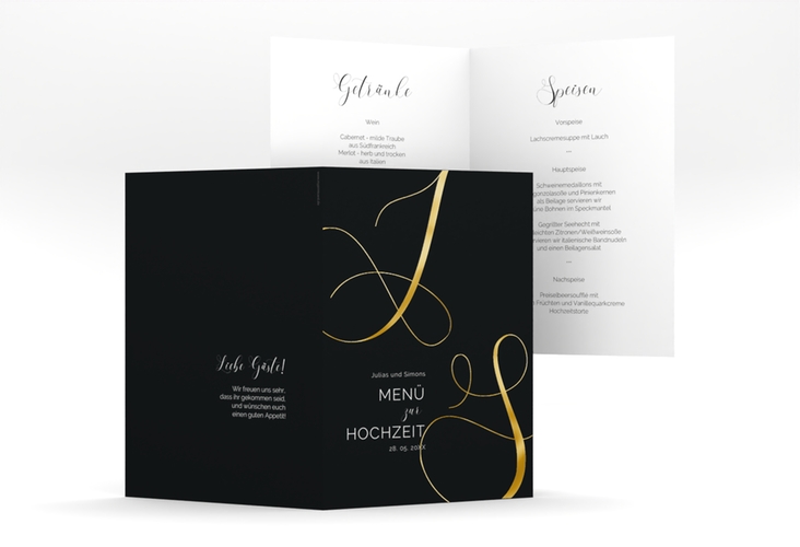 Menükarte Hochzeit Eheschließung A5 Klappkarte hoch schwarz gold