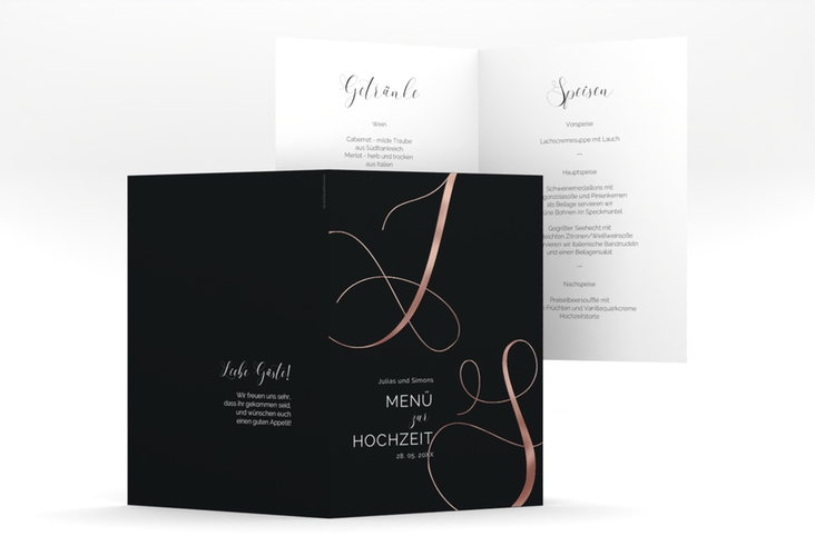 Menükarte Hochzeit Eheschließung A5 Klappkarte hoch schwarz rosegold