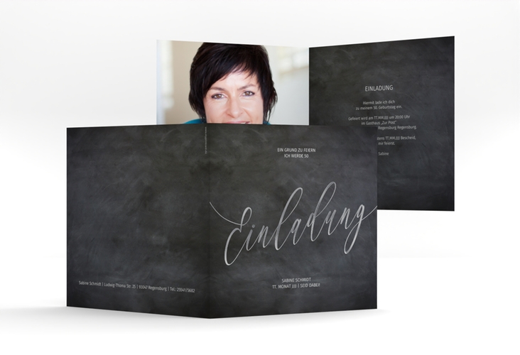Einladung 50. Geburtstag Board quadr. Klappkarte schwarz silber