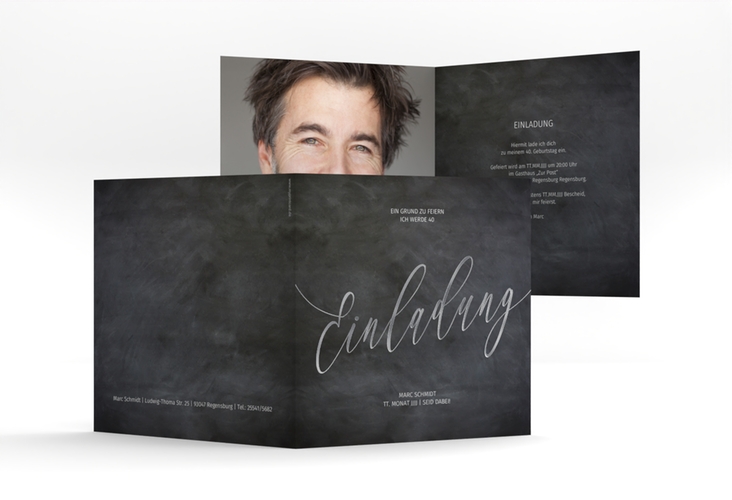Einladung 40. Geburtstag Board quadr. Klappkarte schwarz silber