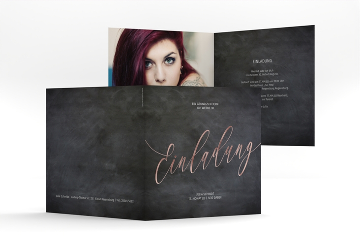 Einladung 30. Geburtstag Board quadr. Klappkarte schwarz rosegold