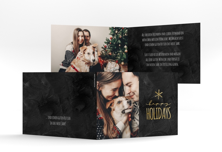 Weihnachtskarte Holidays A6 Klappkarte quer schwarz gold