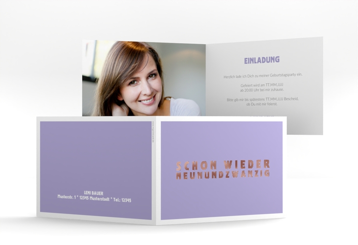 Einladung 30. Geburtstag Gag A6 Klappkarte quer flieder rosegold