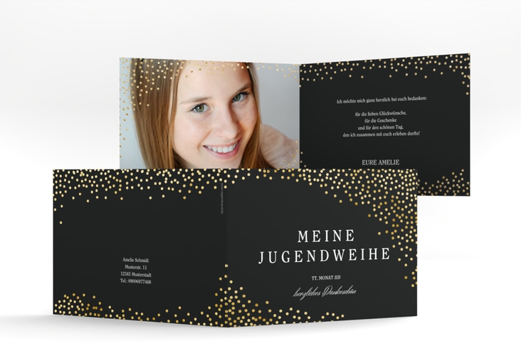 Danksagung Jugendweihe Glossa A6 Klappkarte quer schwarz gold