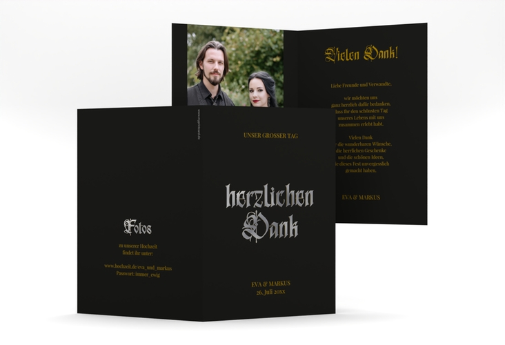 Danksagungskarte Hochzeit Wednesday A6 Klappkarte hoch schwarz silber mit Gräsern und Trockenblumen für Boho-Hochzeit