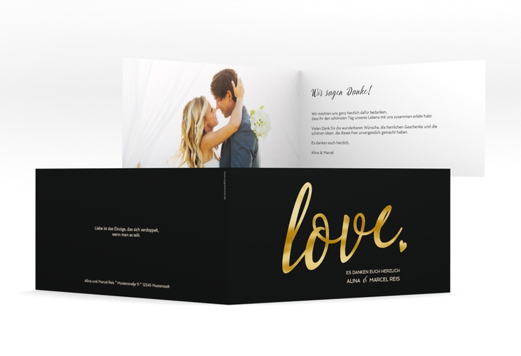 Danksagung Hochzeit Glam lange Klappkarte quer schwarz gold