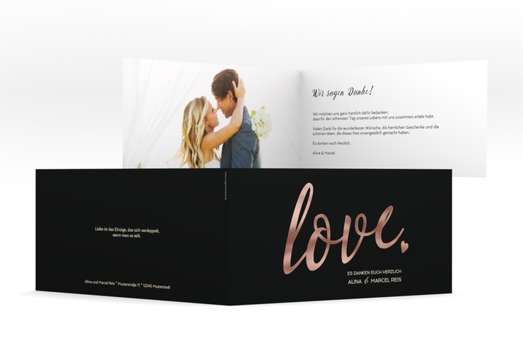 Danksagung Hochzeit Glam lange Klappkarte quer schwarz rosegold