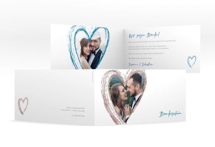 Danksagung Hochzeit Liebe lange Klappkarte quer tuerkis rosegold