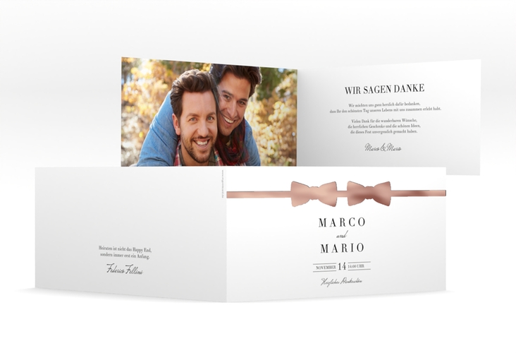 Danksagungskarte Hochzeit Suits lange Klappkarte quer schwarz rosegold