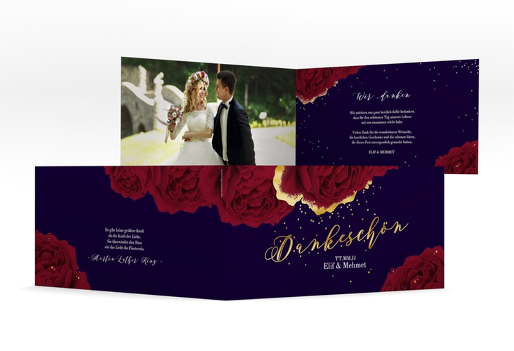 Danksagung Hochzeit Cherie lange Klappkarte quer schwarz gold