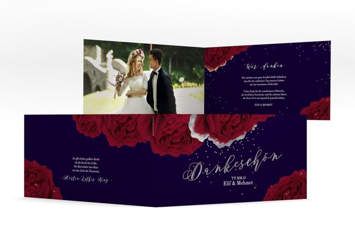 Danksagung Hochzeit Cherie lange Klappkarte quer schwarz silber