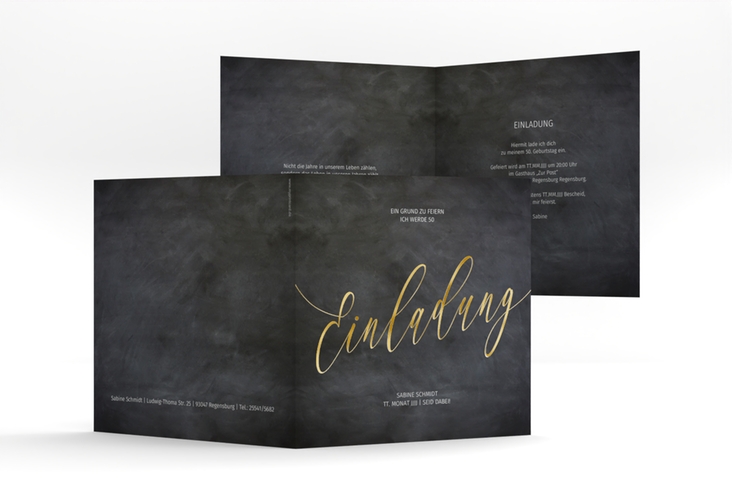 Einladung 50. Geburtstag Board quadr. Klappkarte schwarz gold