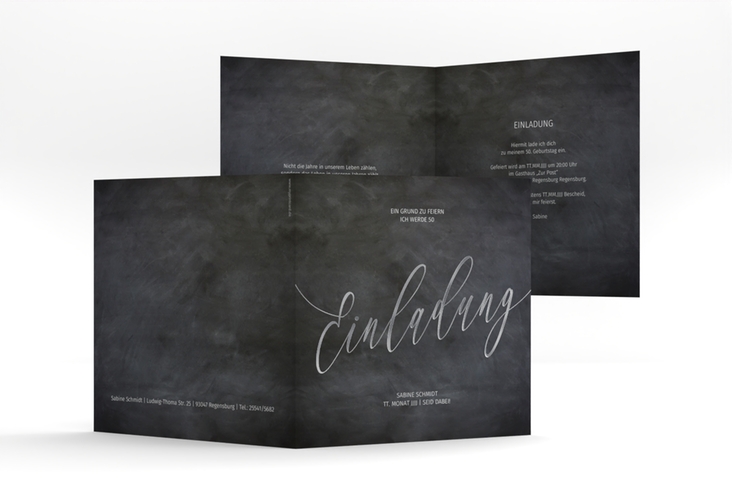 Einladung 50. Geburtstag Board quadr. Klappkarte schwarz silber