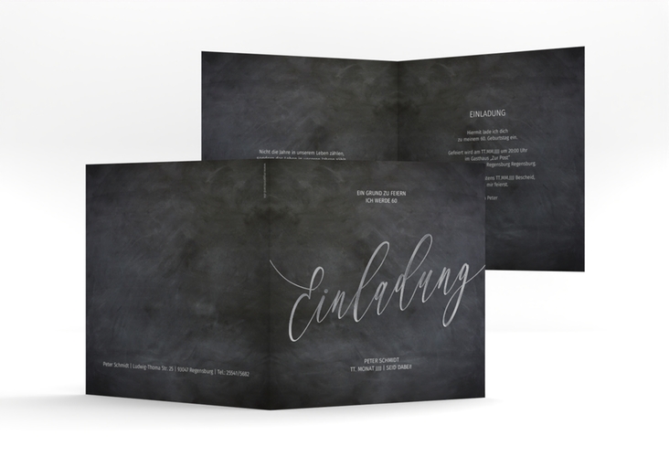 Einladung 60. Geburtstag Board quadr. Klappkarte schwarz silber