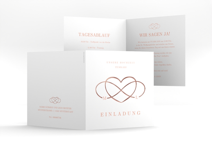 Hochzeitseinladung Infinity quadr. Klappkarte apricot rosegold