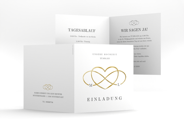 Hochzeitseinladung Infinity quadr. Klappkarte schwarz gold